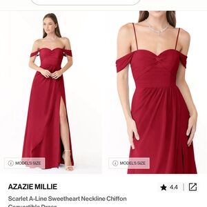 Azazie Red Maxi A-Line Dress Sweetheart Neckline